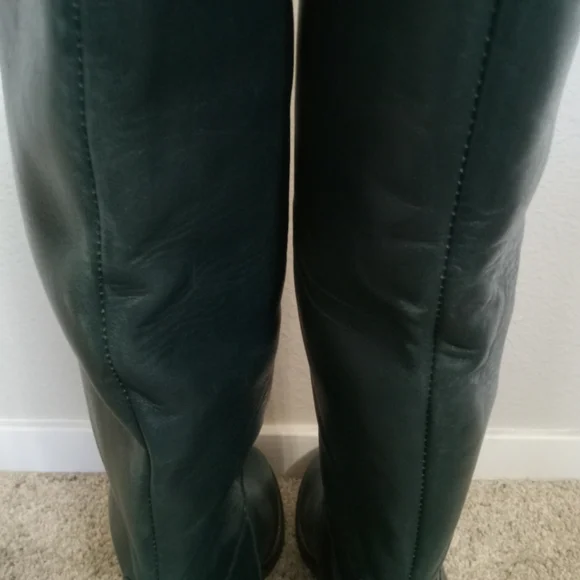 New Free People Tall Leather Tabby Boots in Teal Block Heel Size 38/ 7.5-8 - Picture 9 of 15